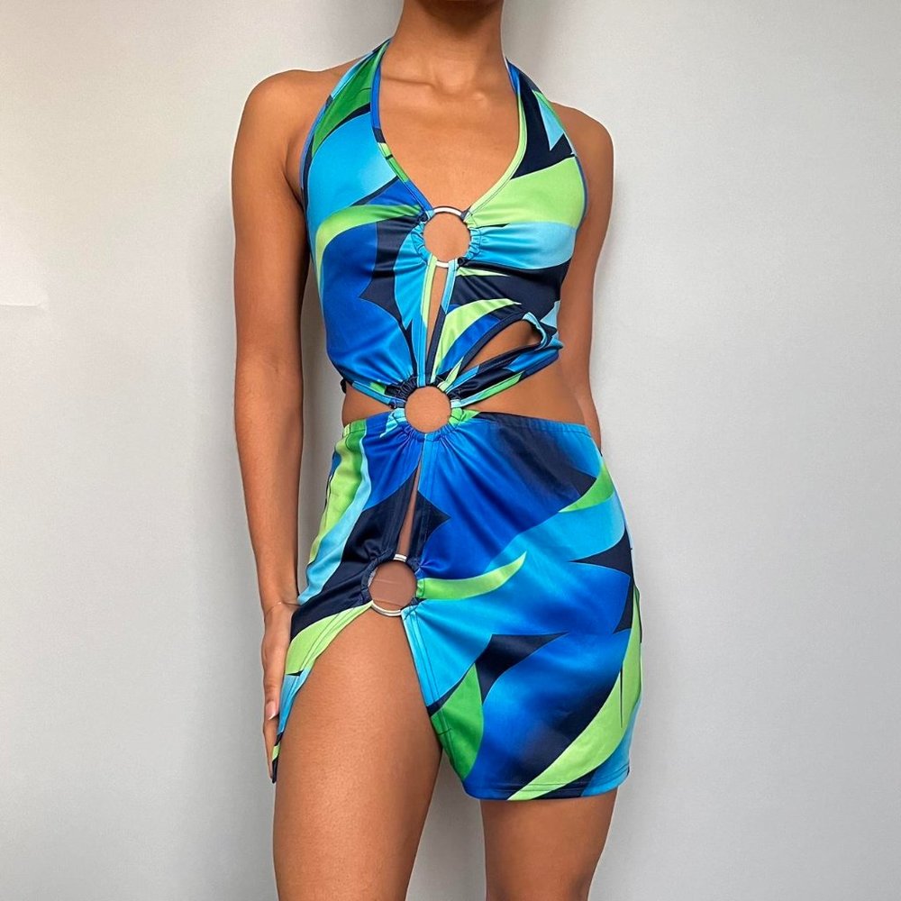 tropical cut out mini dress